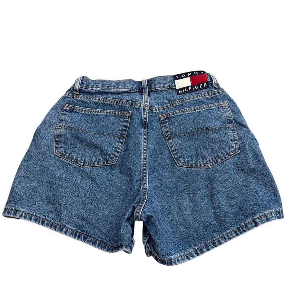Vtg Tommy Hilfiger High Rise Y2K Logo Denim Mom Shorts Size 30